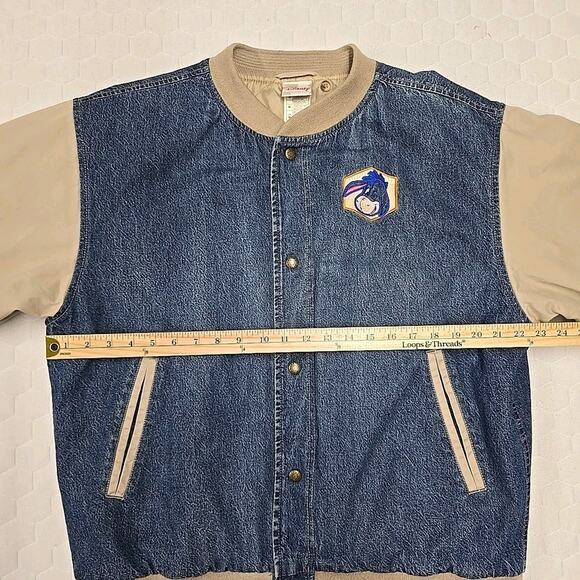 VTG Disney Store Eeyore Denim Varsity Jacket Sz M Quilted Bomber Winnie The Pooh - Picture 9 of 10